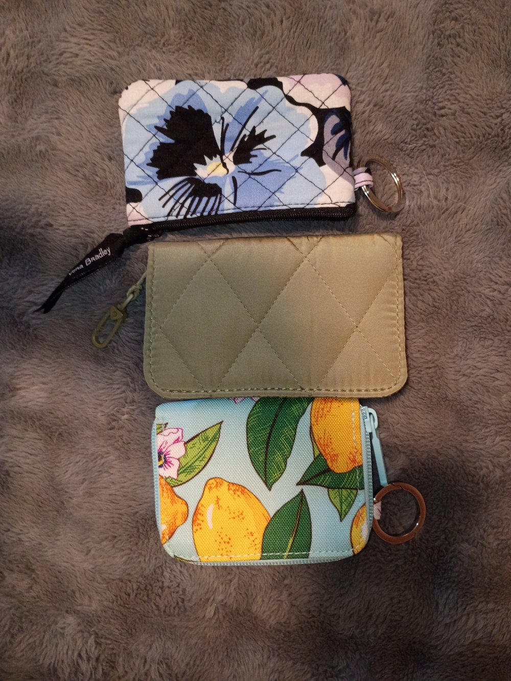 Vera Bradley Blue Floral and Lemon Print Quilted Zip Card Wallet Trio
